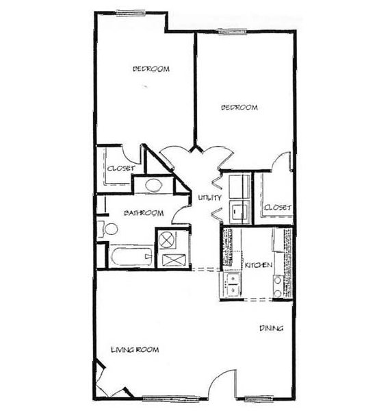 2 Bedrooms/1 Bathroom